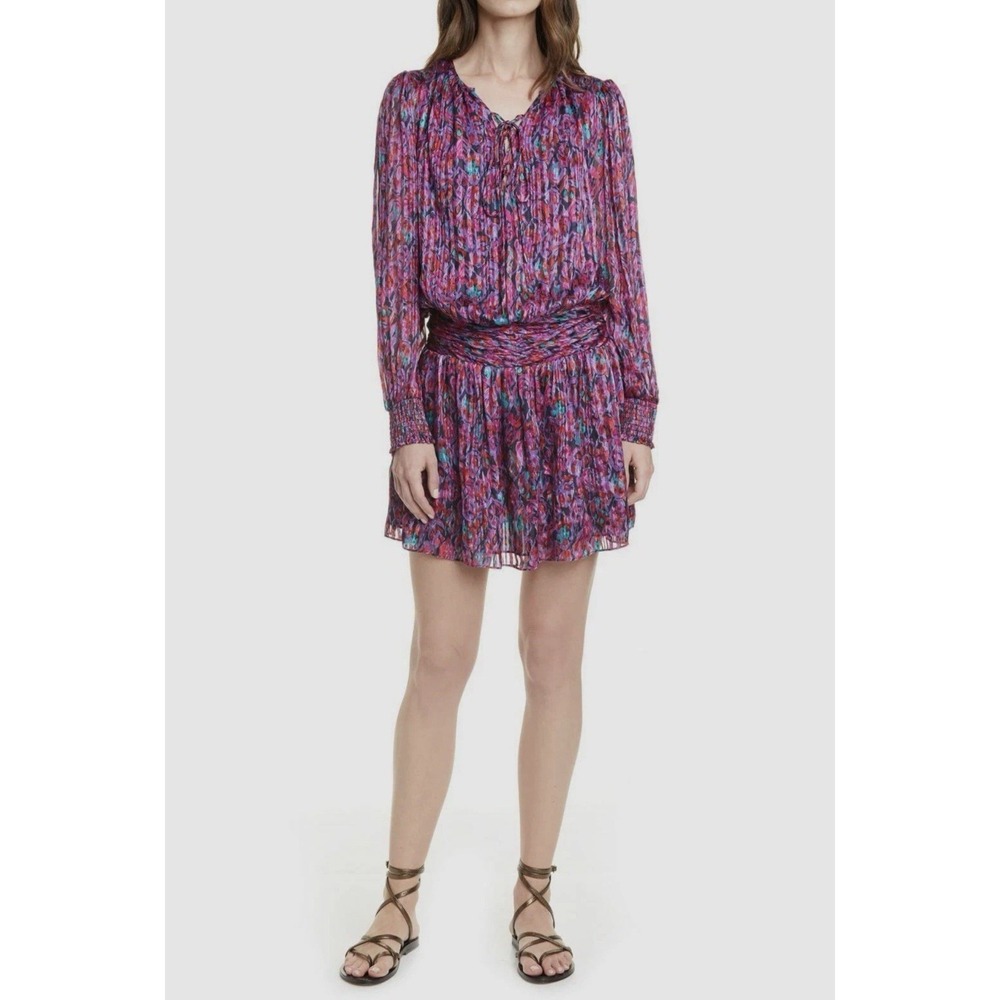 Ramy Brook Women's‎ Purple Gessie Silk Print Long-Sleeve Mini Dress L